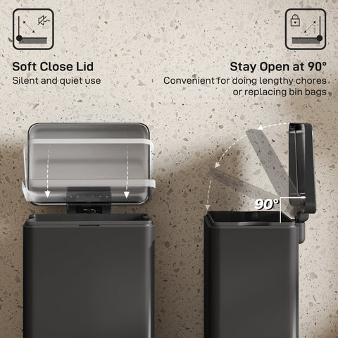 Modern matte black stainless steel kitchen bin with sensor soft-close lid and removable inner bucket for easy use