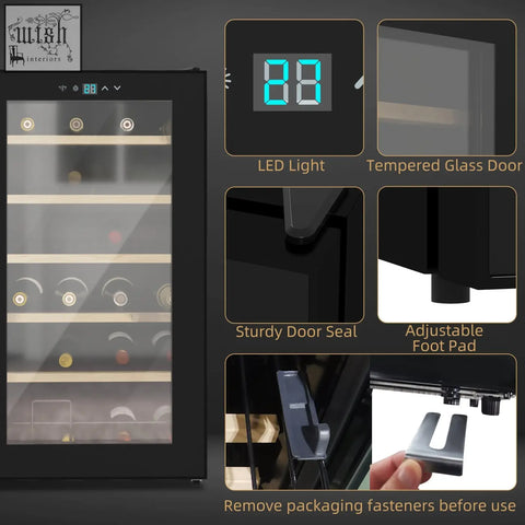 Black homcom 24 bottle wine cooler fridge with glass door led temperature display and adjustable foot pads