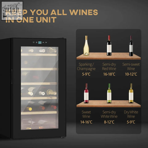 Black homcom wine cooler fridge with glass door digital display and adjustable shelves holds 24 bottles