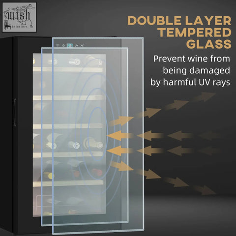 Black homcom 24 bottle wine cooler fridge with double-layer tempered glass door protecting bottles from uv rays