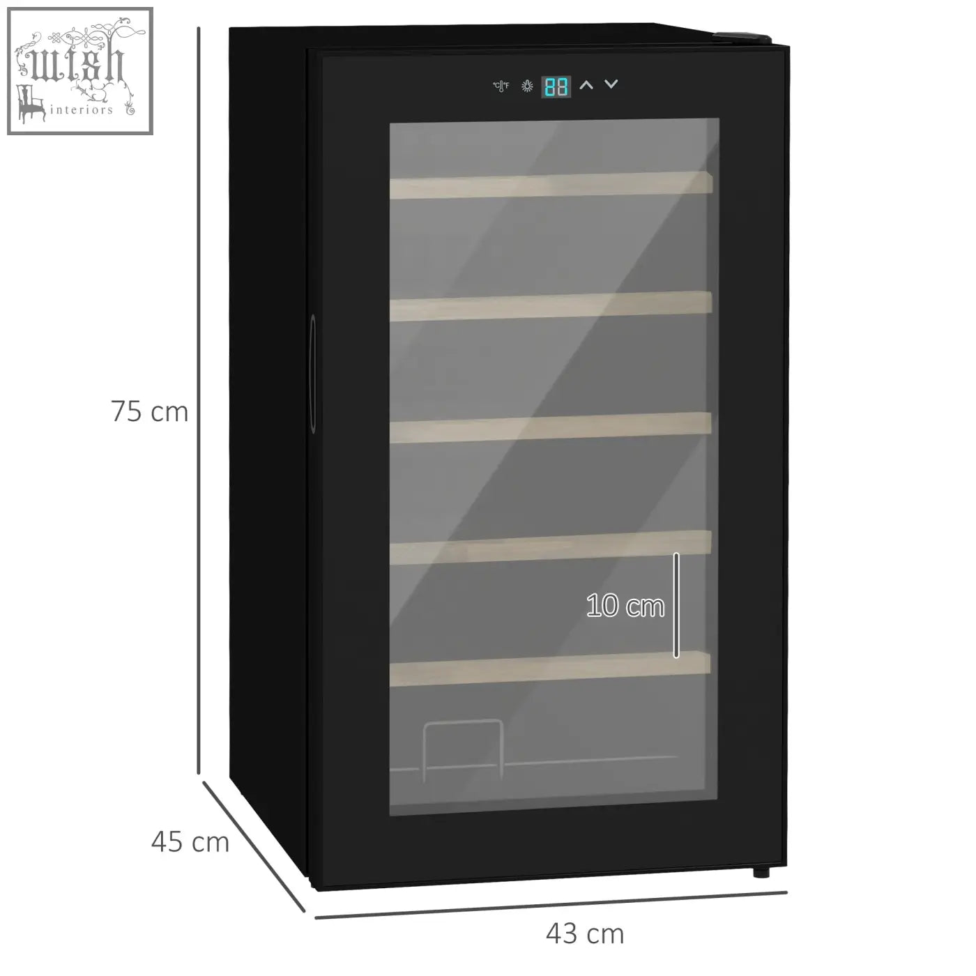 Black HOMCOM glass door wine cooler fridge with digital display and adjustable shelves for 24 bottles, 65 litres capacity