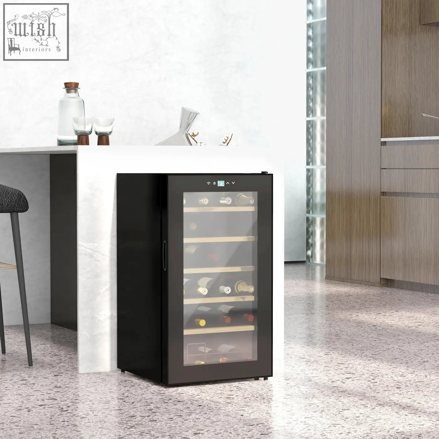 Black homcom 24 bottle freestanding wine cooler fridge with glass door wooden shelves and digital touch controls