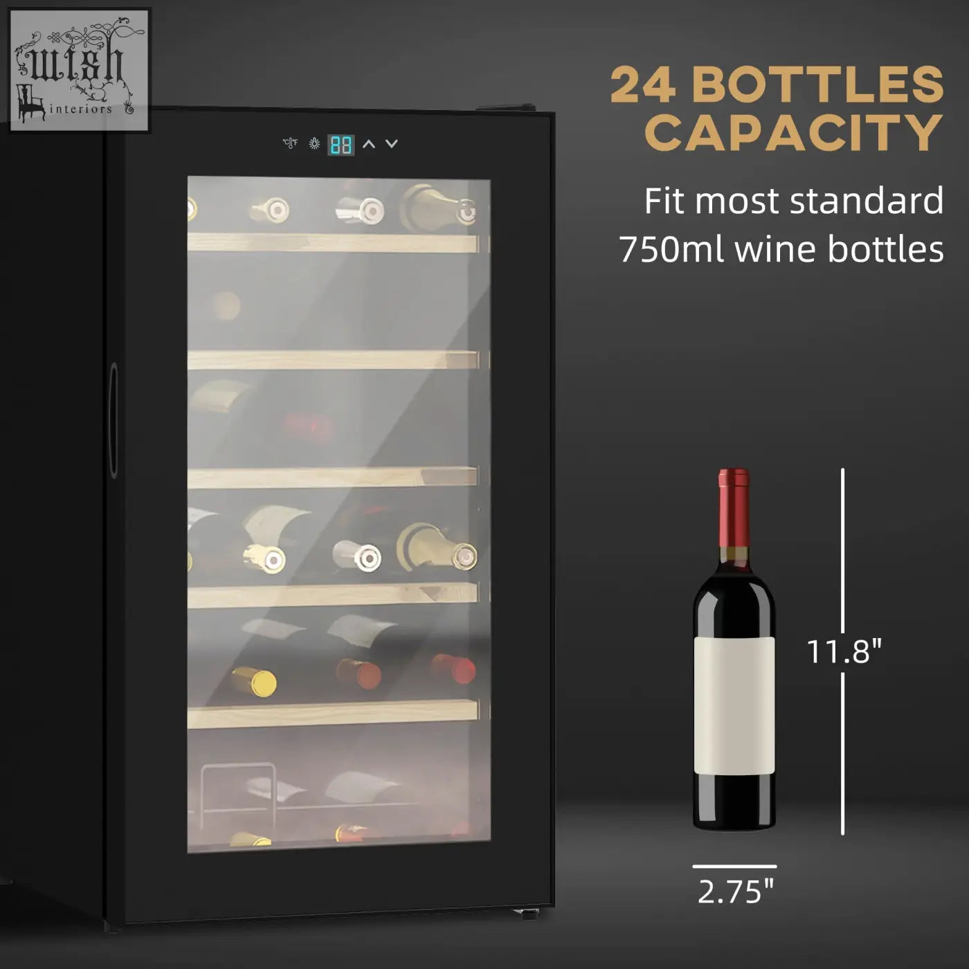 Black homcom 24 bottle wine cooler fridge with glass door wooden shelves and digital touch screen controls