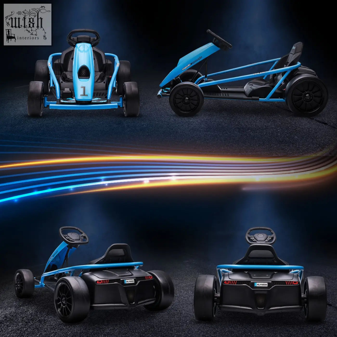 Blue and black homcom 24v drift kart with dual drive motors and rear wheel design for kids aged 8-12