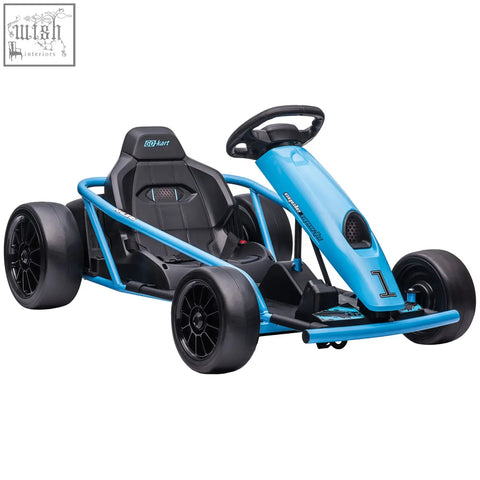 Blue and black homcom 24v drift kart with dual drive motors and rear wheel for kids 8 to 12 ride-on racing fun