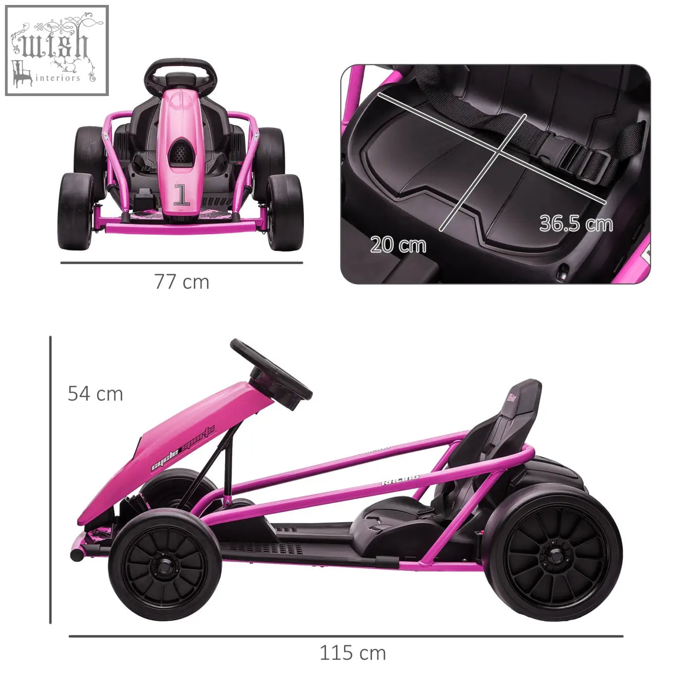 Pink homcom 24v electric kids go-kart with black seat wheels sleek frame music control and electric drift features