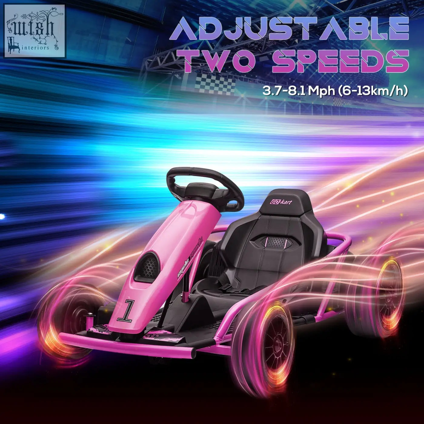 Pink and black homcom 24v electric go kart for kids with glowing wheels adjustable two-speed electric drift and music control