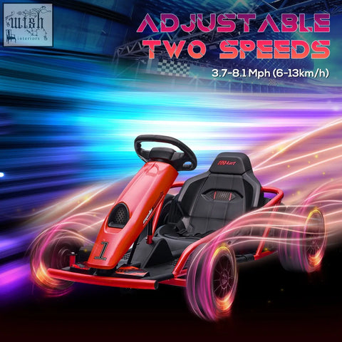 Red and black homcom 24v electric go kart for kids with adjustable two speed settings and glowing wheels