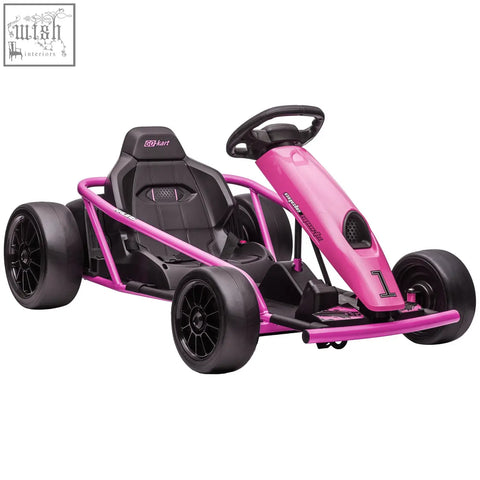 Homcom 24v electric pink and black go kart for kids with sleek design, electric drift, and music control features