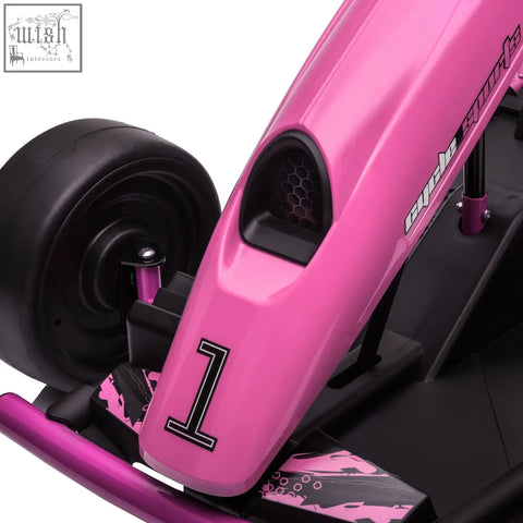 Pink homcom 24v electric go kart for kids with black accents number one decal electric drift and music control