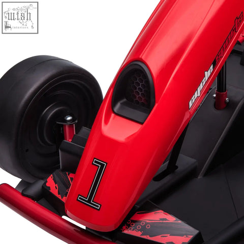 Red homcom 24v electric go kart chassis with black accents and number 1 decal for kids aged 8 to 12 years
