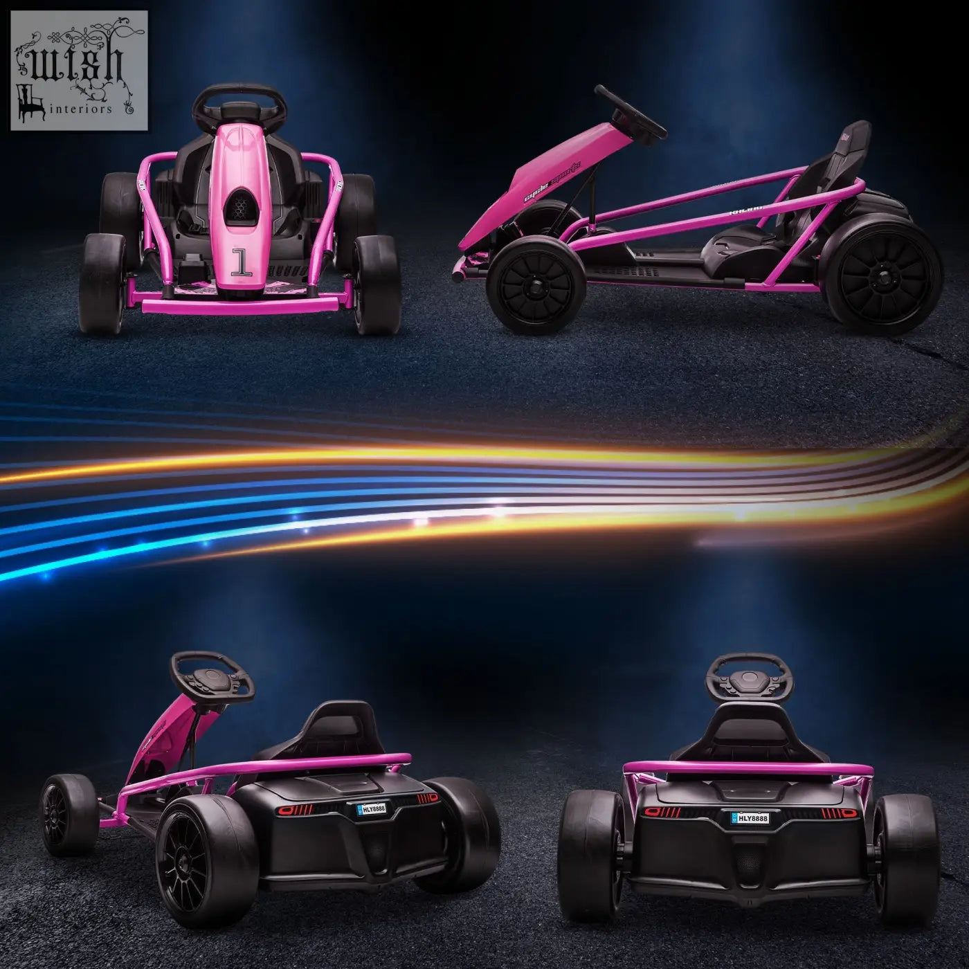 Pink and black homcom 24v electric go kart for kids with electric drift and music control, perfect for ages 8 to 12