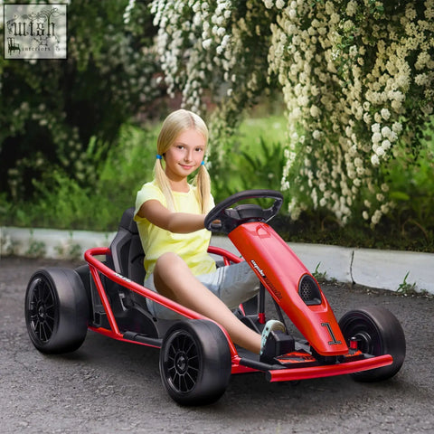 Red homcom 24v electric go kart with black wheels and steering wheel for kids aged 8-12 years old ce a6 approved