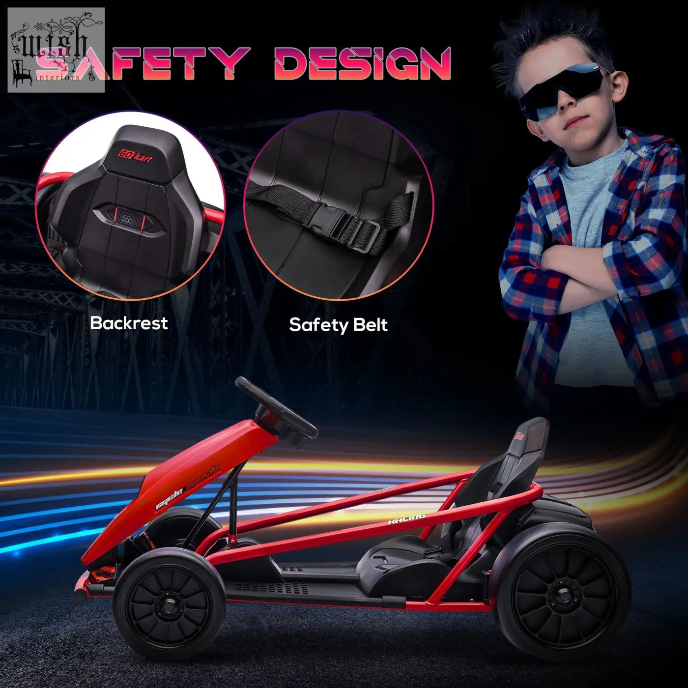 Red and black homcom 24v electric go kart for kids with 2 speeds sleek sporty design for boys and girls aged 8-12 years
