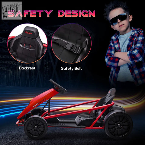 Red and black homcom 24v electric go kart for kids with 2 speeds sleek sporty design for boys and girls aged 8-12 years