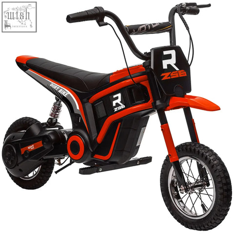 Red and black homcom 24v electric dirt bike with rugged tires and two adjustable speeds for sporty rides