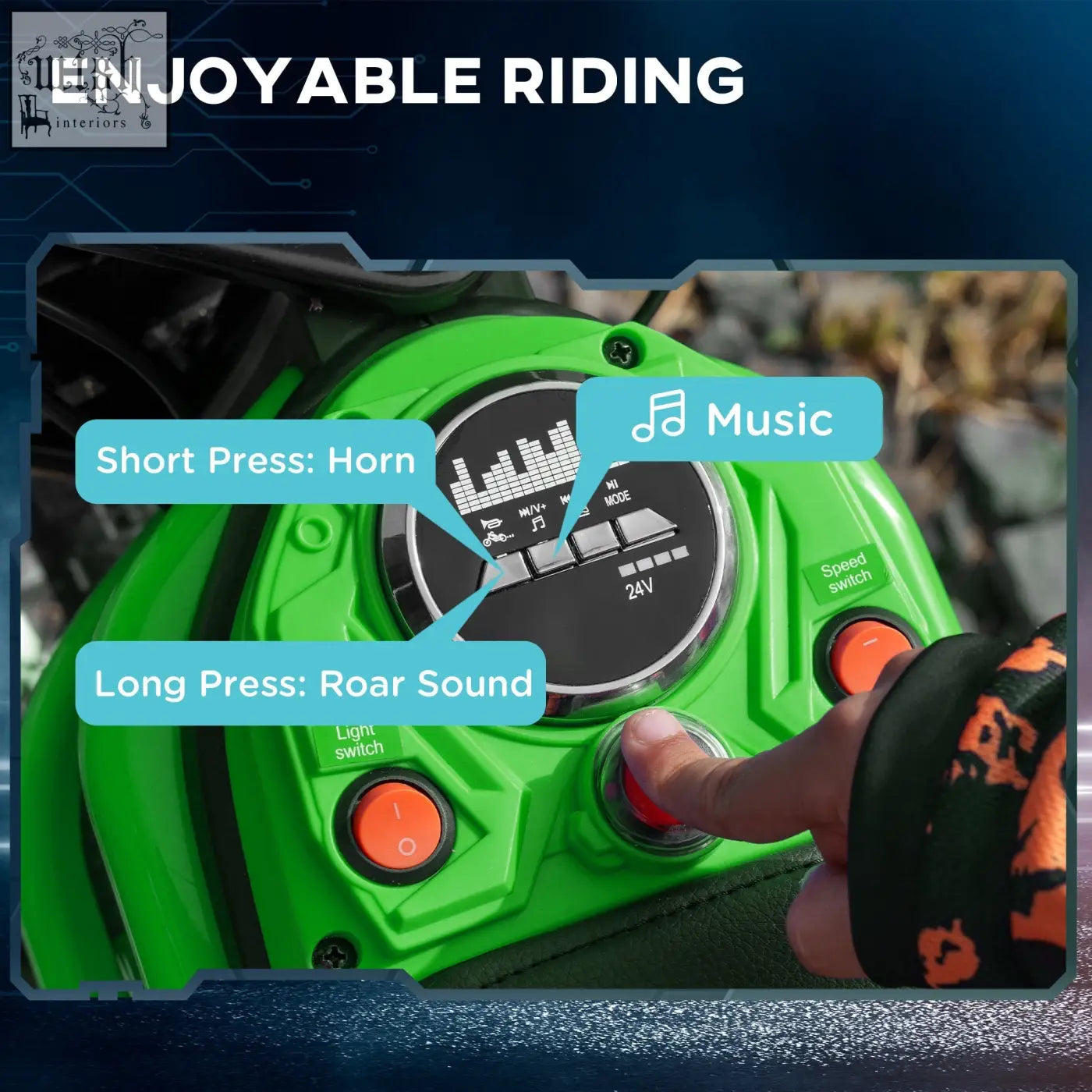 Bright green plastic remote control for homcom 24v electric motorbike with two adjustable speeds for kids ride-on toy