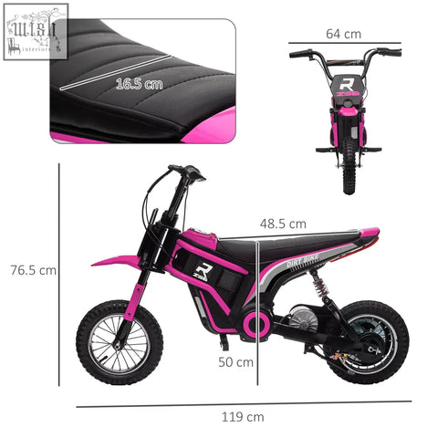 Pink and black homcom 24v electric dirt bike with quilted seat silver accents two adjustable speeds and r z3b branding