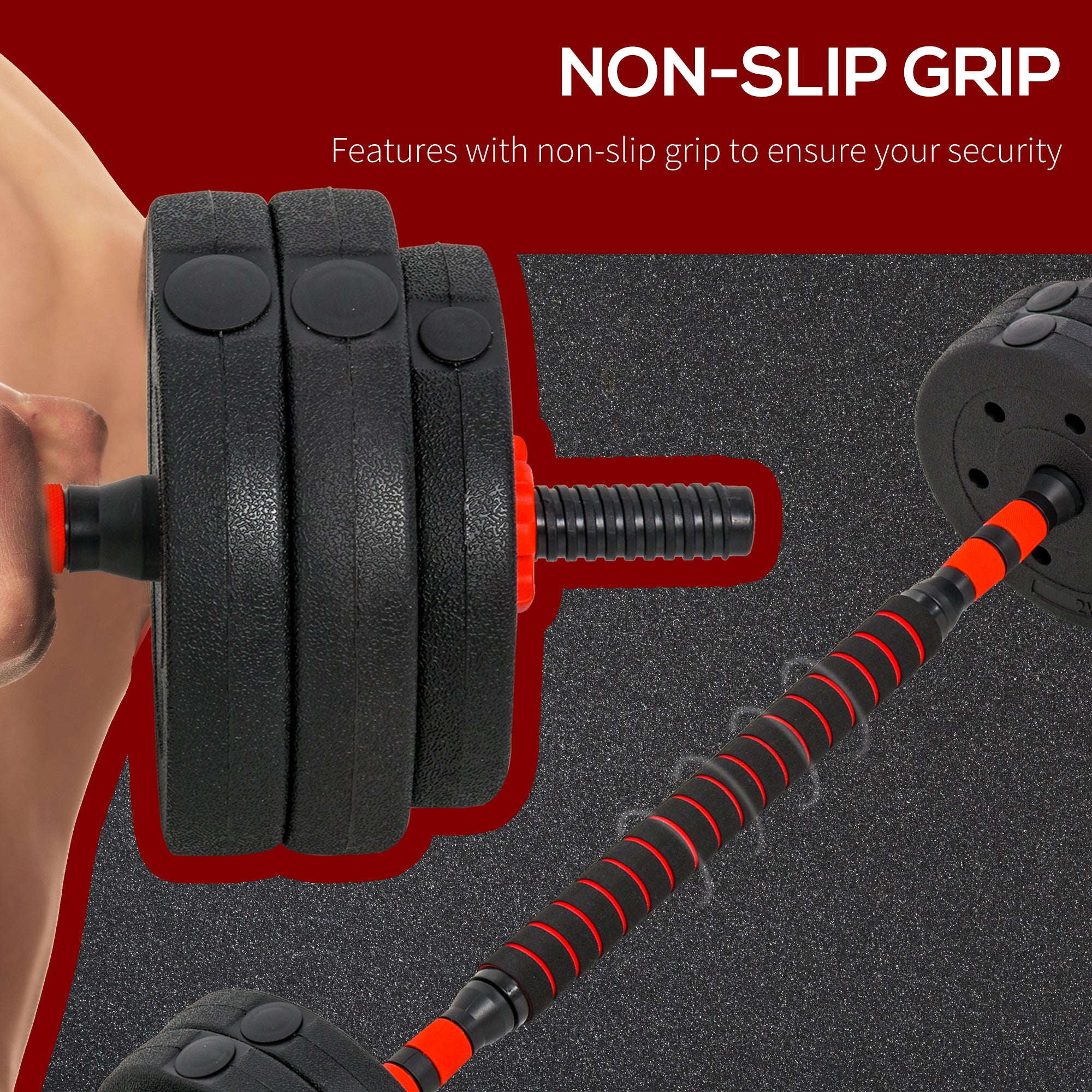 Black and orange homcom 25kg adjustable dumbbell with non slip grip and dumbbell bar for home gym use