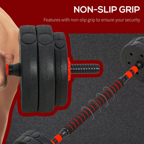 Black and orange homcom 25kg adjustable dumbbell with non slip grip and dumbbell bar for home gym use