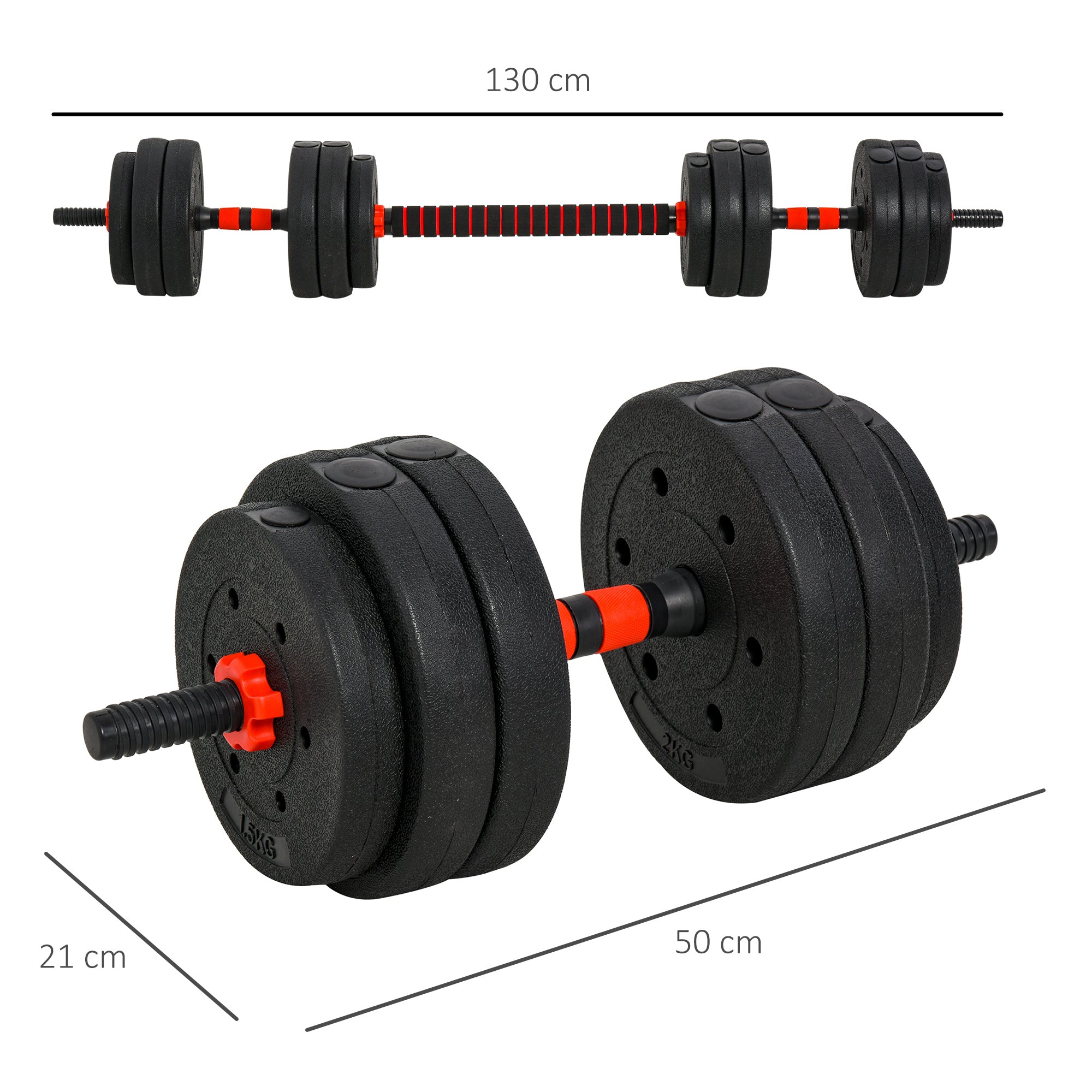 Black and orange homcom 25kg adjustable dumbbell set with textured plates and dumbbell bar for home gym fitness