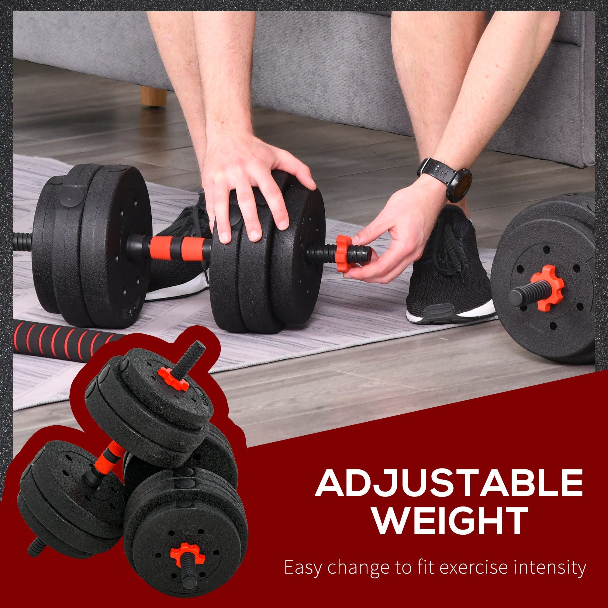 Black and orange homcom 25kg 2 in 1 adjustable dumbbells with plastic design and easy dumbbell bar weight modification