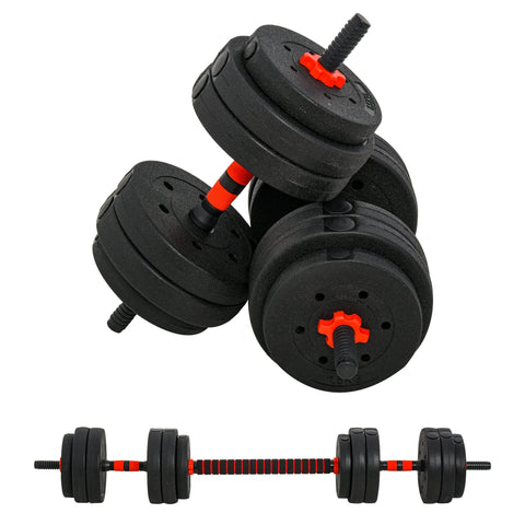 Black and orange HOMCOM 25kg 2 in 1 adjustable dumbbells with textured grip handle and dumbbell bar for lifting training