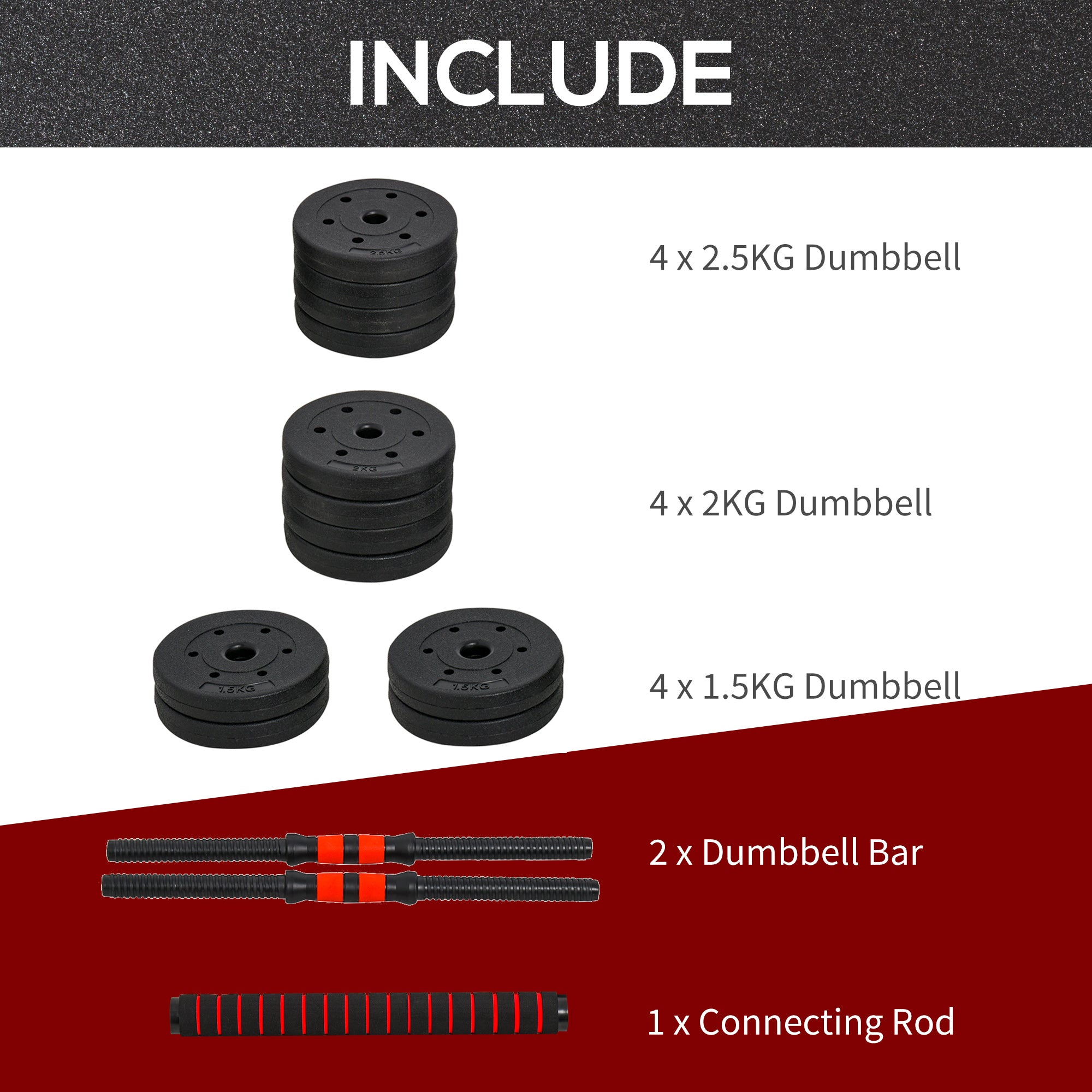 Black rubber-coated 25kg dumbbell size with orange and black textured handles and sturdy dumbbell bar for home gym use