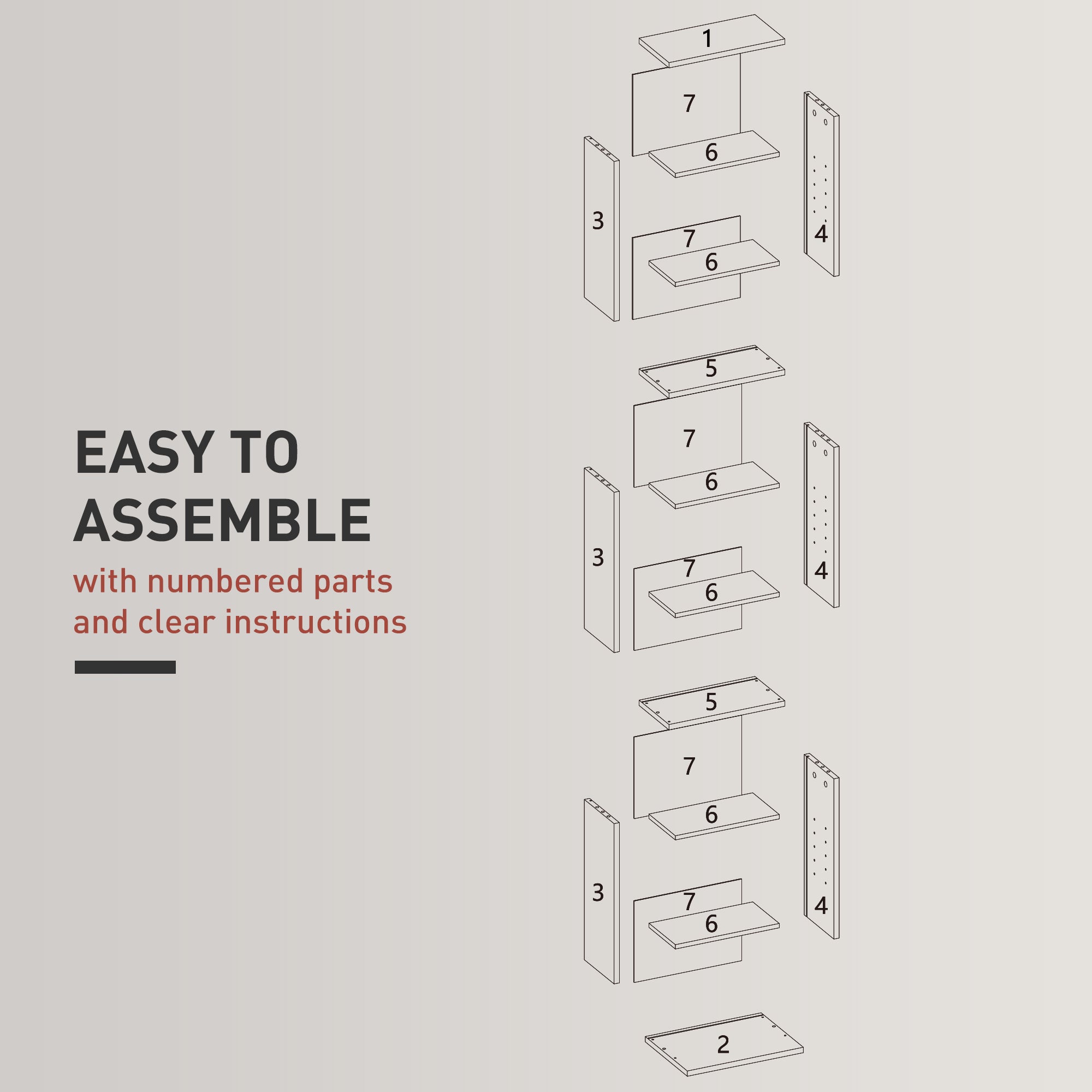 Modular grey homcom 260 narrow cd storage unit made of particle board with melamine coating and numbered parts for easy assembly