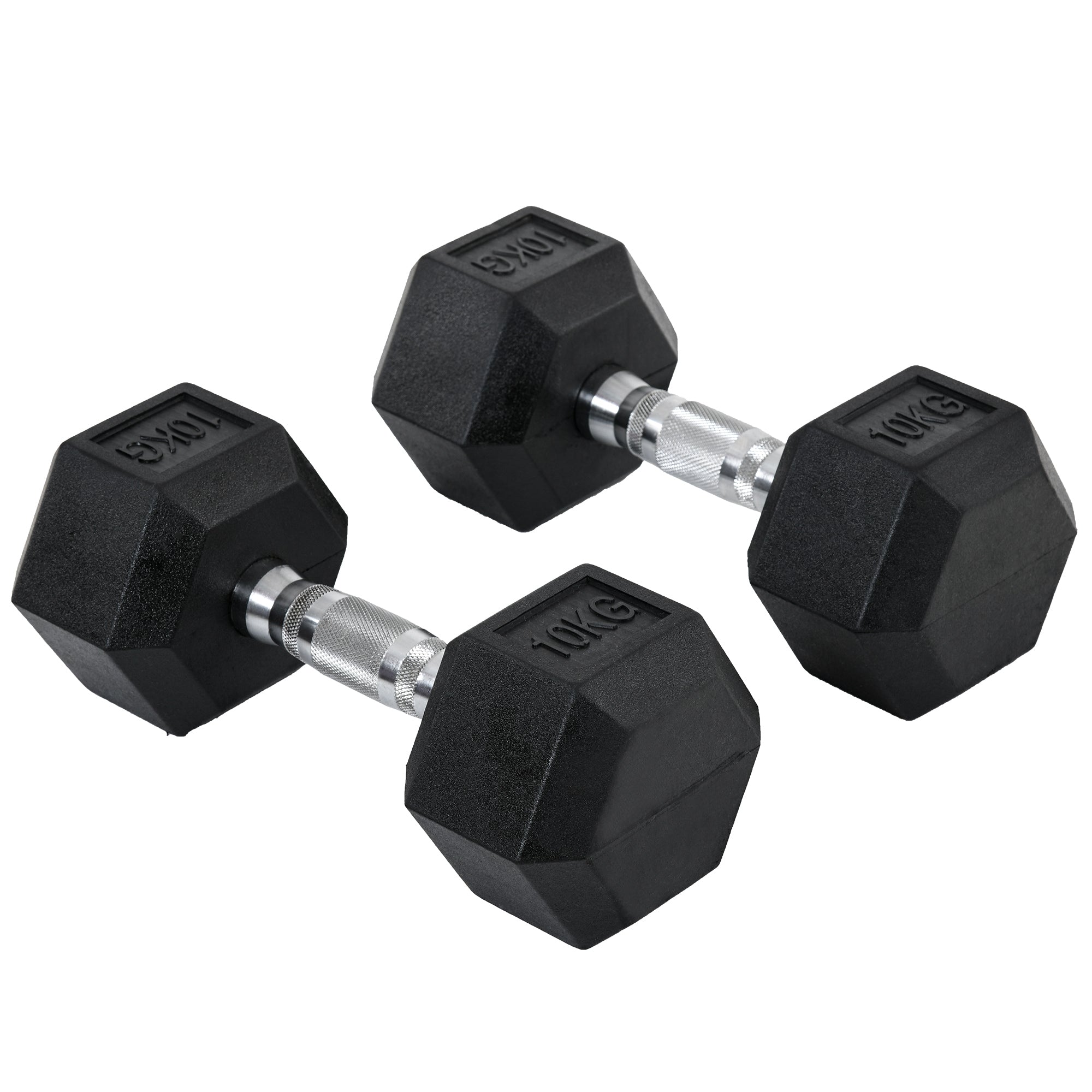 Black 10kg homcom rubber dumbbells with silver handles perfect for home gym weight lifting workouts