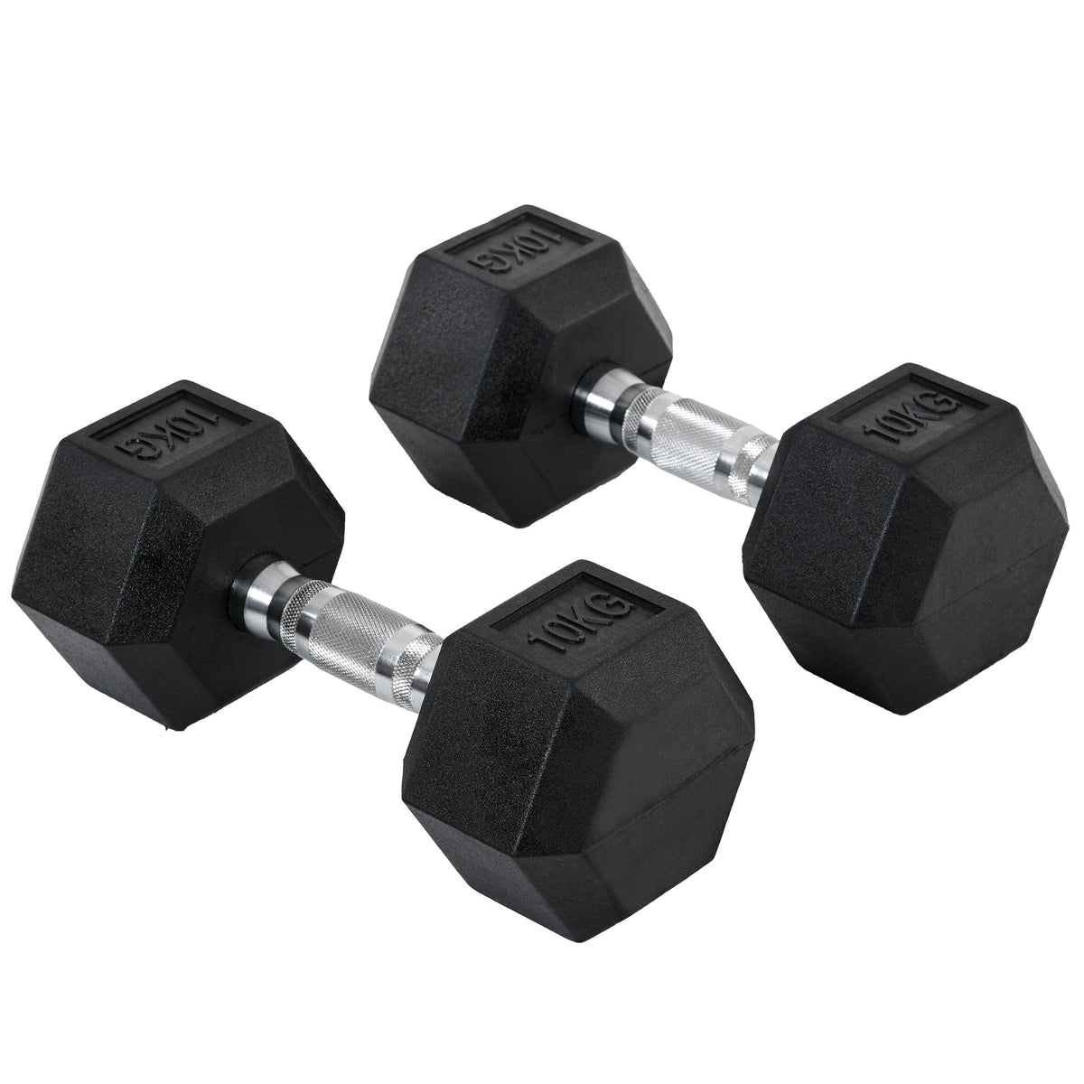 Black 10kg homcom rubber dumbbells with silver handles perfect for home gym weight lifting workouts