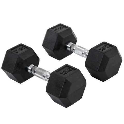Black 10kg homcom rubber dumbbells with silver handles perfect for home gym weight lifting workouts