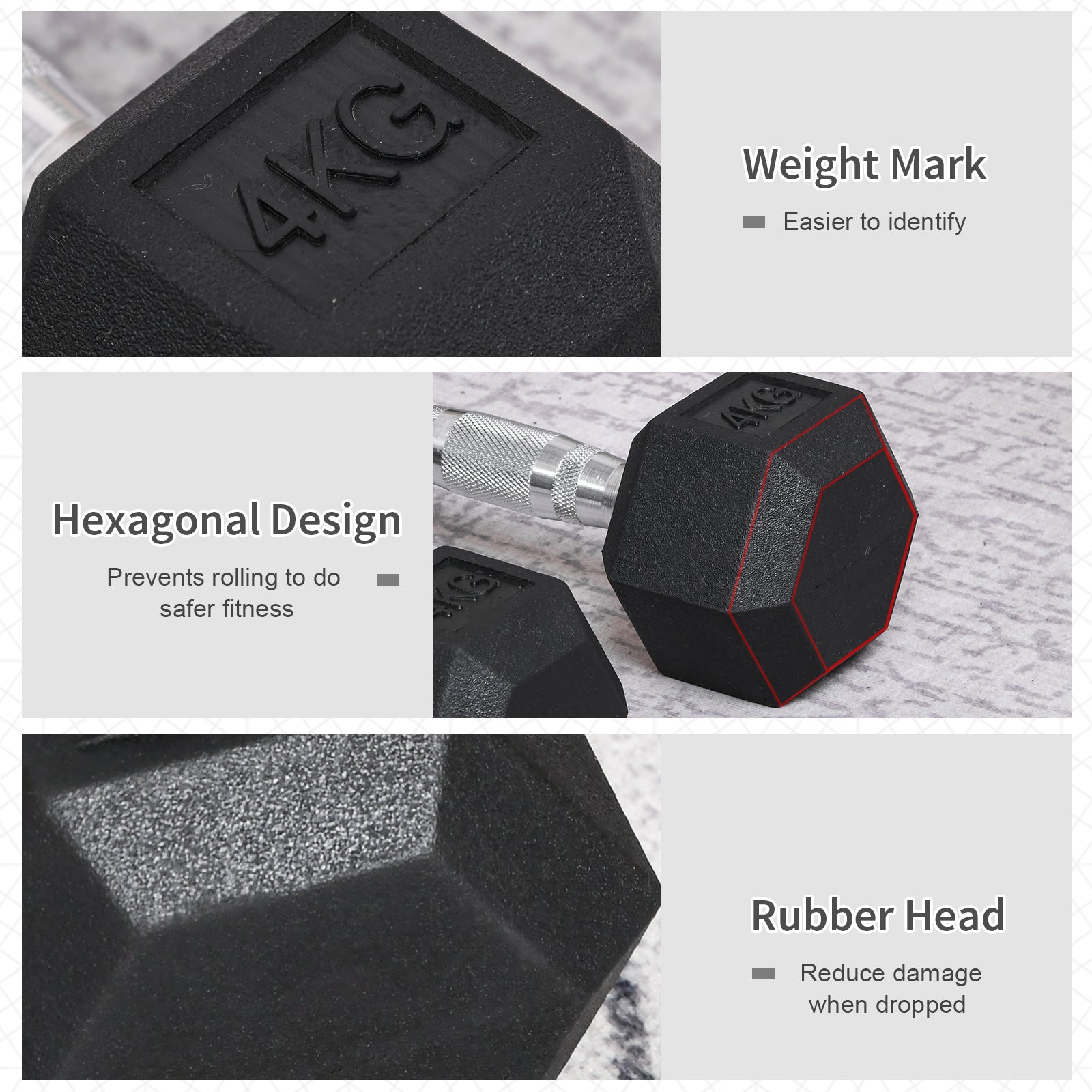 Black small size rubber dumbbell with knurl indents and silver handle 4kg weight for home gym fitness use