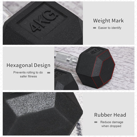 Black small size rubber dumbbell with knurl indents and silver handle 4kg weight for home gym fitness use