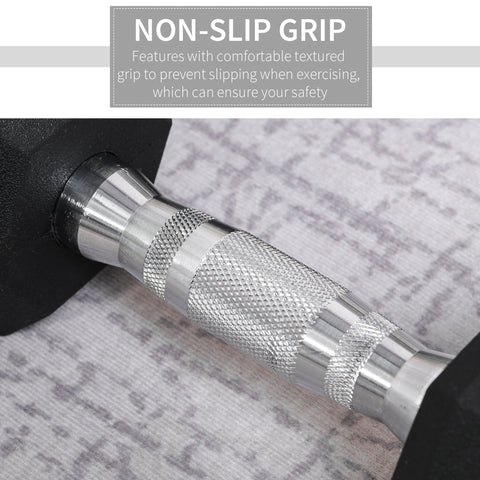 Silver textured non-slip knurl indents grip handle on small size homcom rubber dumbbell for home gym use