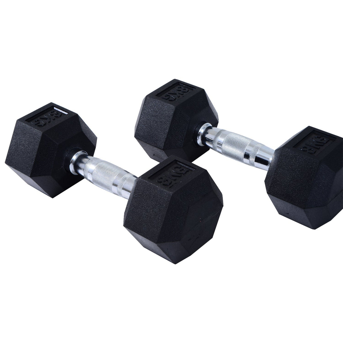 HOMCOM black hexagonal rubber dumbbells with silver chrome handles 8kg weights for gym fitness and home lifting