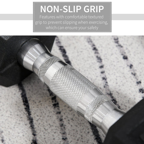 Silver textured grip handle with diamond pattern on homcom 2x5kg rubber dumbbell for secure home gym use