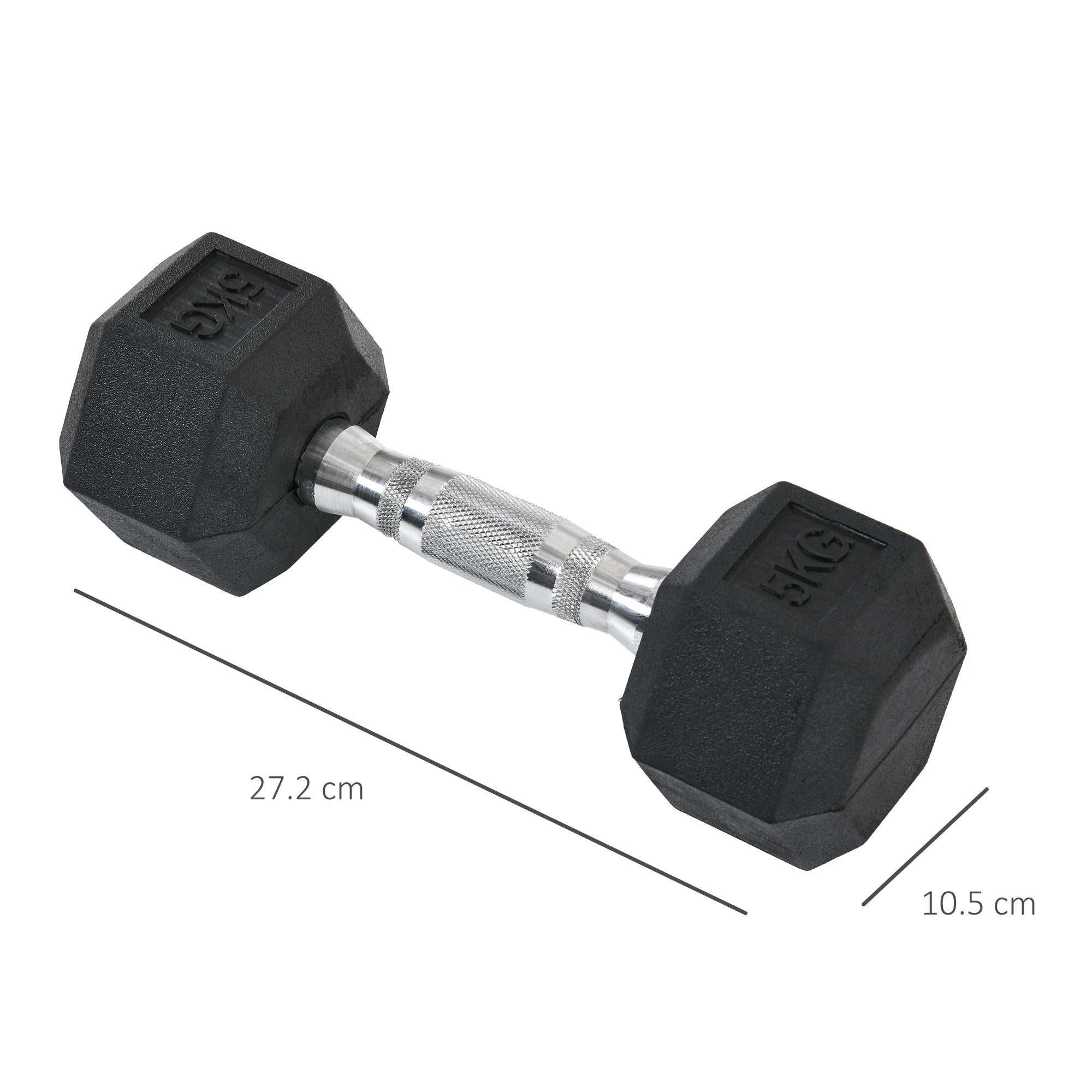 Homcom 2x5kg black rubber hex dumbbell with silver handle for gym fitness home lifting workouts