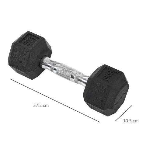 Homcom 2x5kg black rubber hex dumbbell with silver handle for gym fitness home lifting workouts