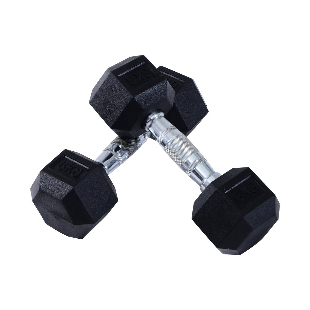 Black hex dumbbell with silver textured handle from homcom rubber 2x6kg set for home gym fitness use