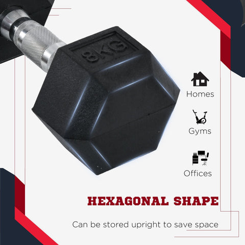 Homcom 6kg black hex rubber dumbbell with textured silver handle and engraved weight for home gym workouts