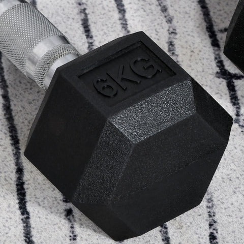 Homcom black 6kg hex dumbbell with rubber coating and silver knurled handle for home gym fitness use