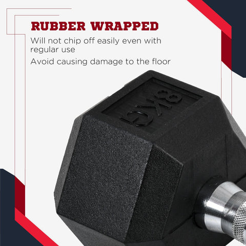 Black rubber-wrapped 8kg hex dumbbell with silver metallic handle from HOMCOM 2x6kg fitness dumbbells set