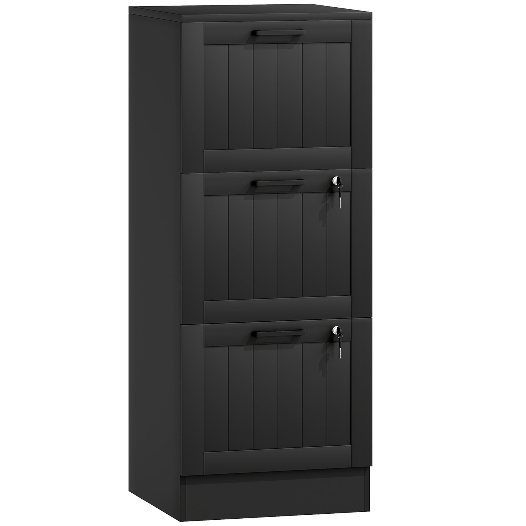 Black homcom 3 drawer filing cabinet with lock vertical paneling and adjustable hanging bars for office storage
