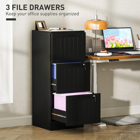 Black homcom metal filing cabinet with three lockable drawers and adjustable bars for a4 letter size files