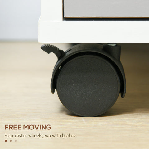 Black castor wheel with textured rubber surface and brake lever on homcom filing cabinet for home office and living room