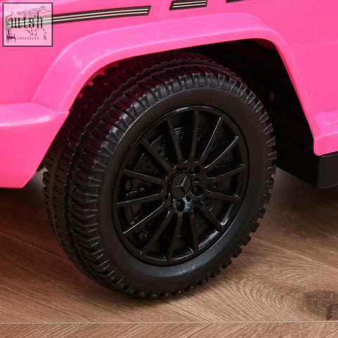 Vibrant pink homcom 3 in 1 kids sliding car with moving steering wheel and black rubber tires featuring mercedes-benz logo