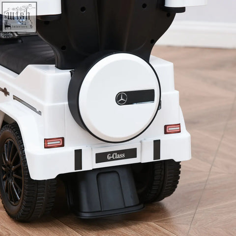 White and black homcom 3 in 1 kids sliding car with moving steering wheel and mercedes g-class design manual push car