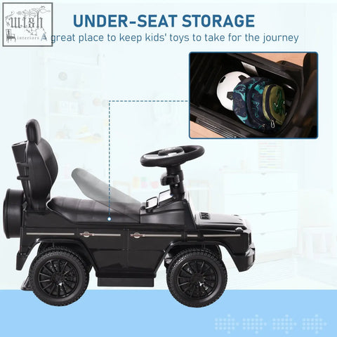 Black homcom 3 in 1 sliding car with moving steering wheel and mercedes benz g wagon design for toddlers