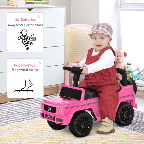 Pink homcom 3 in 1 kids ride on car with foot-to-floor design black wheels steering wheel and under-seat storage